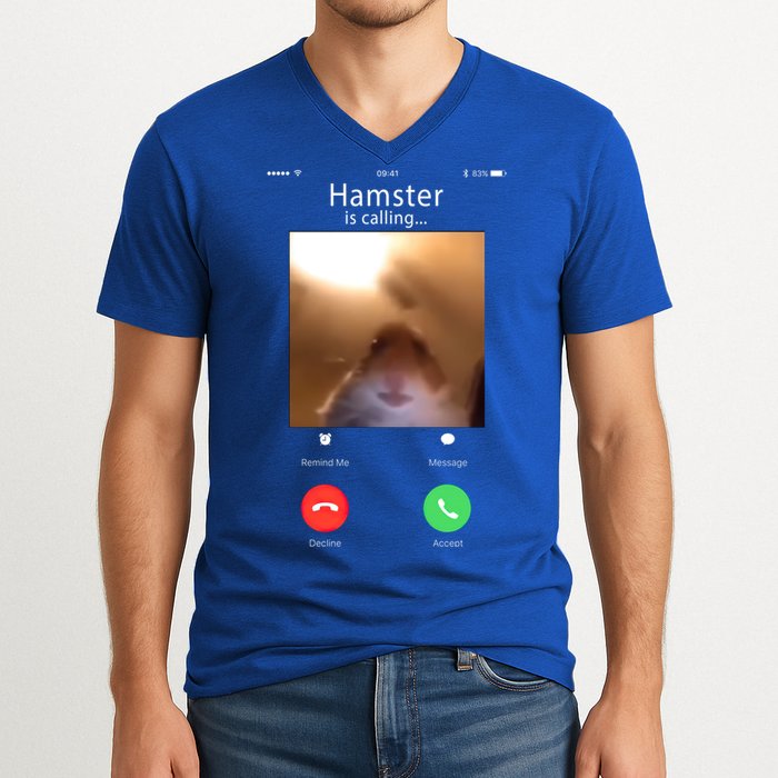 Dank Meme Hamster Staring Front Camera Hamster Calling Gift V-Neck T-Shirt