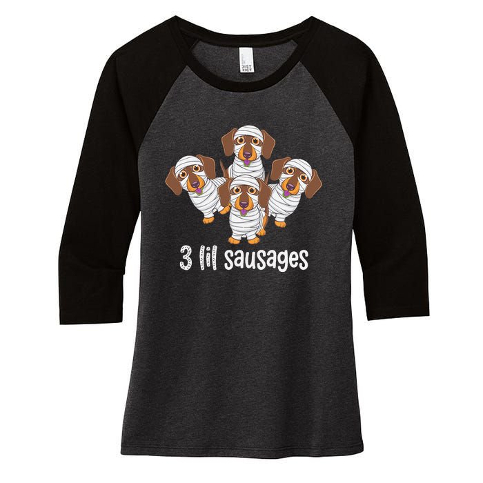 Dachshund Mummy Halloween Gifts For Dog Owners Women's Tri-Blend 3/4-Sleeve Raglan Shirt