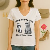 Damn Might Have To Call In Thicc Today Women's V-Neck T-Shirt