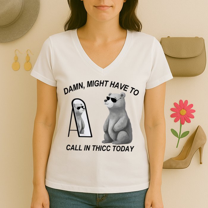 Damn Might Have To Call In Thicc Today Women's V-Neck T-Shirt