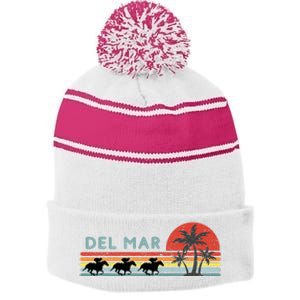 Del Mar Horse Racing Thoroughbred Santa Anita Horseplayers Stripe Pom Pom Beanie