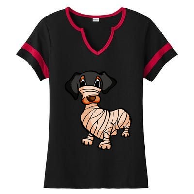 Dachshund Mummy Halloween Gift Ladies Halftime Notch Neck Tee