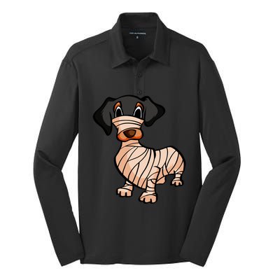 Dachshund Mummy Halloween Gift Silk Touch Performance Long Sleeve Polo