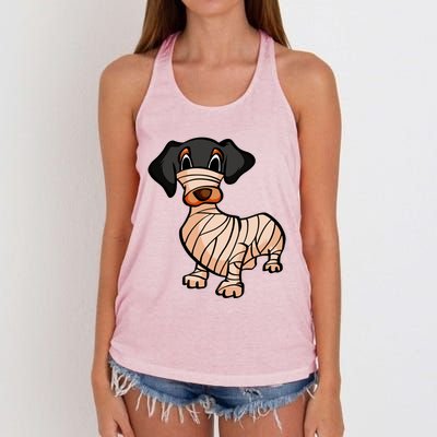 Dachshund Mummy Halloween Gift Women's Knotted Racerback Tank