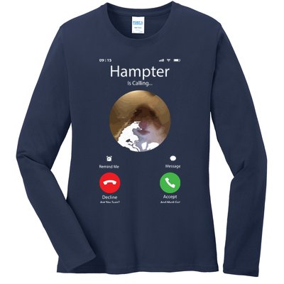 Dank Meme Hamster Staring Front Camera Hampter Calling Ladies Long Sleeve Shirt