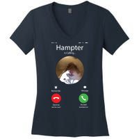 Dank Meme Hamster Staring Front Camera Hampter Calling Women's V-Neck T-Shirt