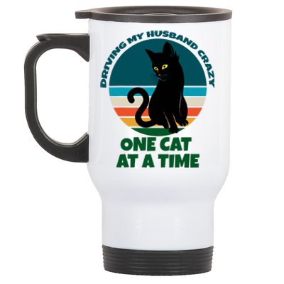 Driving My Husband Crazy One Cat At A Time Cat Kitten Owner Stainless Steel Travel Mug