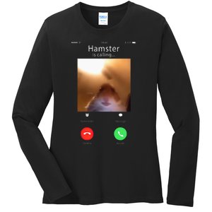 Dank Meme Hamster Staring Front Camera Hamster Calling Gift Ladies Long Sleeve Shirt