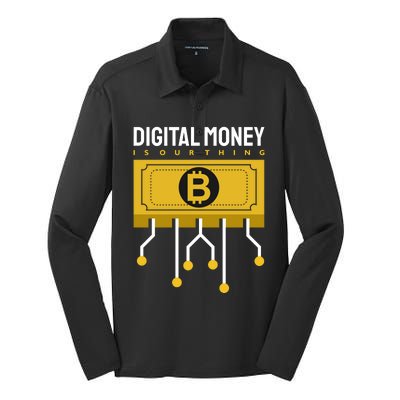 Digital Money Is Our Thing Silk Touch Performance Long Sleeve Polo