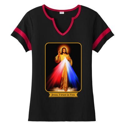 Divine Mercy Jesus I Trust In You Catholic Ladies Halftime Notch Neck Tee