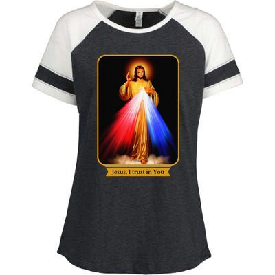 Divine Mercy Jesus I Trust In You Catholic Enza Ladies Jersey Colorblock Tee