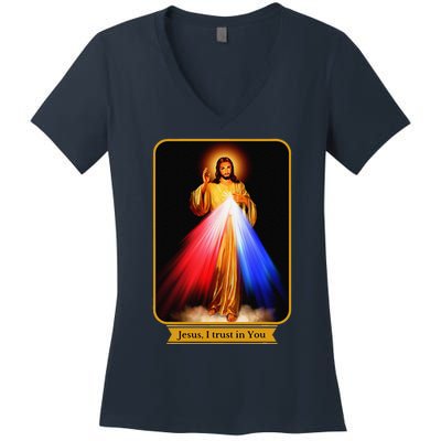 Divine Mercy Jesus I Trust In You Catholic Women's V-Neck T-Shirt