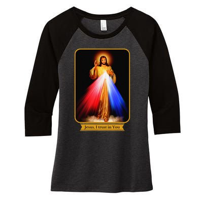 Divine Mercy Jesus I Trust In You Catholic Women's Tri-Blend 3/4-Sleeve Raglan Shirt