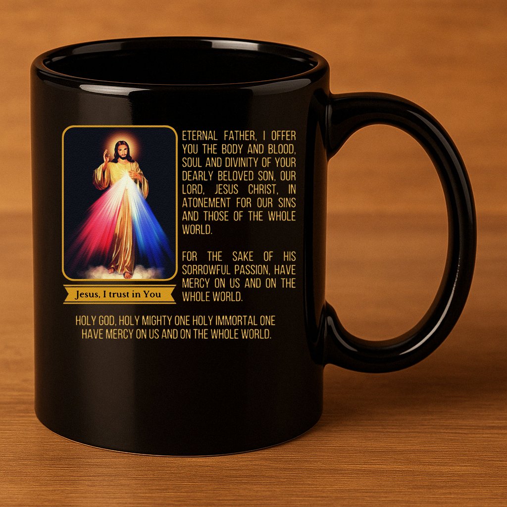 Divine Mercy Jesus Image Chaplet Novena Prayer Catholic 11oz C Handle Ceramic Mug