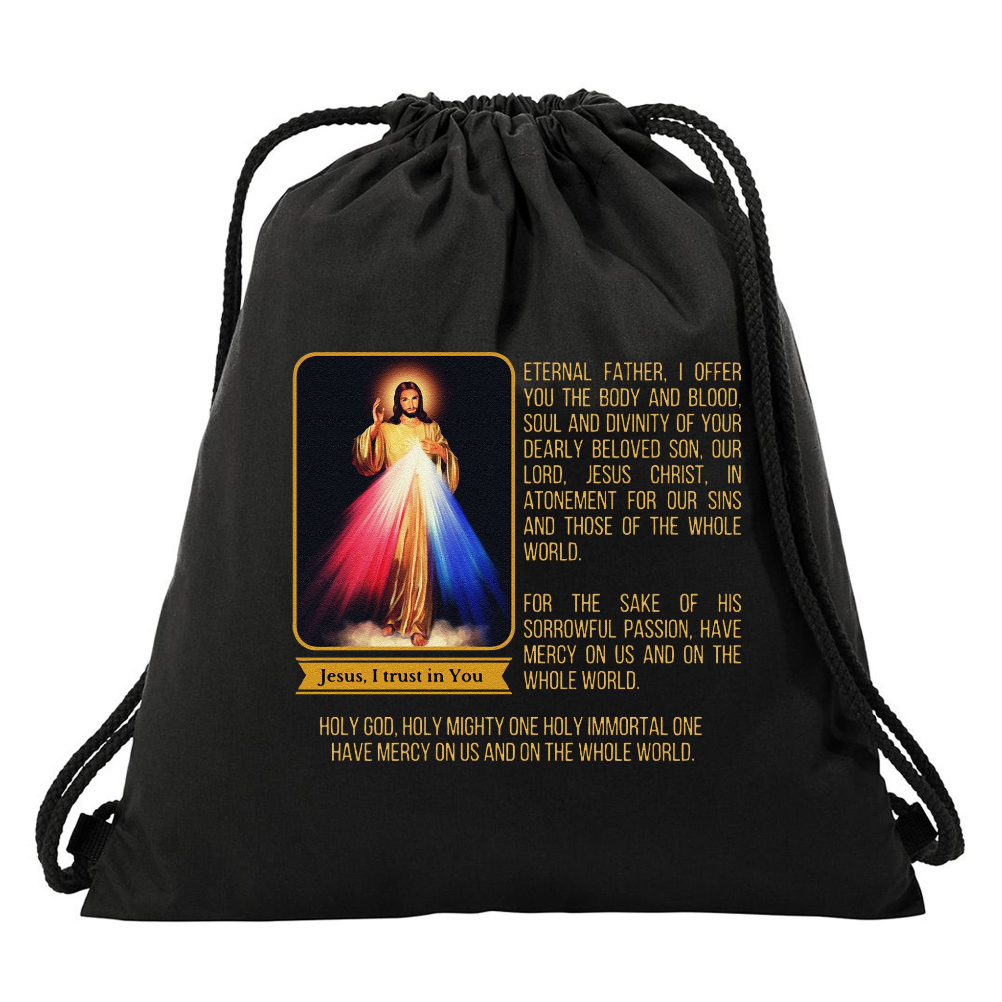 Divine Mercy Jesus Image Chaplet Novena Prayer Catholic Drawstring Bag