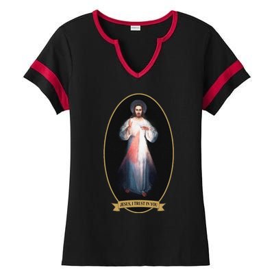 Divine Mercy, Jesus I Trust In You Ladies Halftime Notch Neck Tee