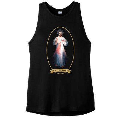 Divine Mercy, Jesus I Trust In You Ladies PosiCharge Tri-Blend Wicking Tank