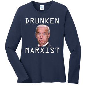 Drunken Marxist Joe Biden Ladies Long Sleeve Shirt