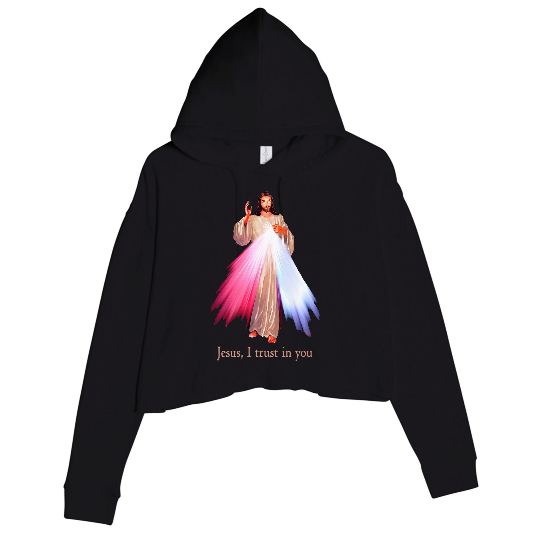 Divine Mercy Jesus I Trust In You Crop Fleece Hoodie