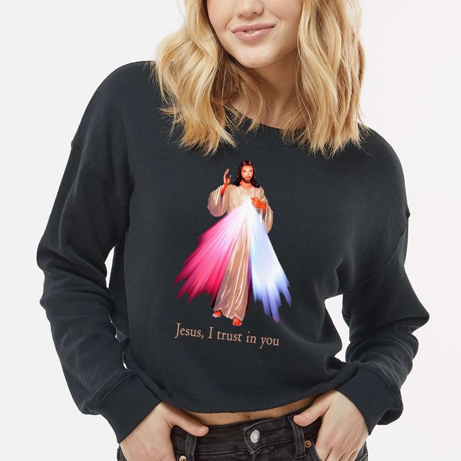 Divine Mercy Jesus I Trust In You Cropped Pullover Crew