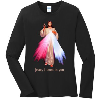 Divine Mercy Jesus I Trust In You Ladies Long Sleeve Shirt