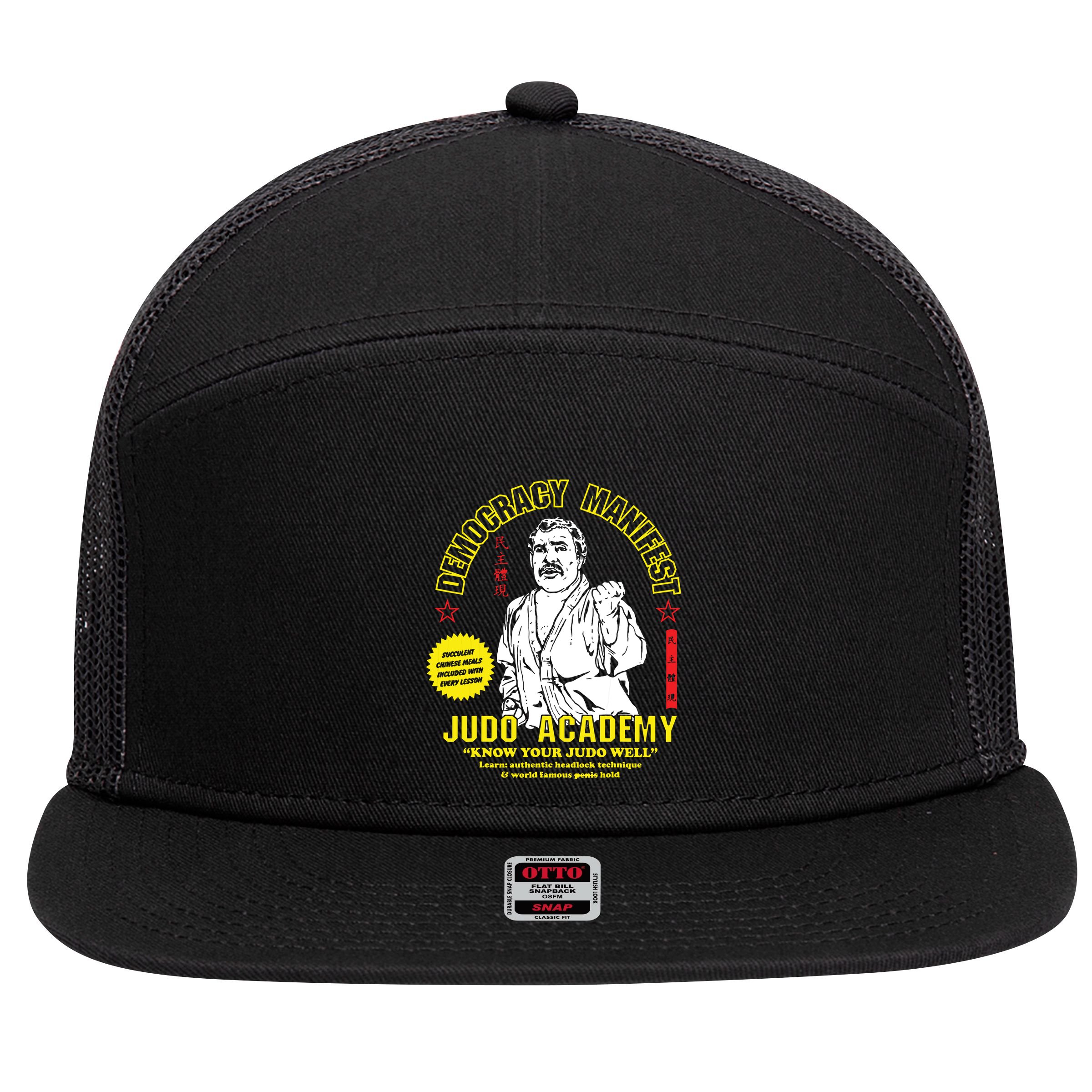 Democracy Manifest Judo Academy Funny Democracy Manifest 7 Panel Mesh Trucker Snapback Hat