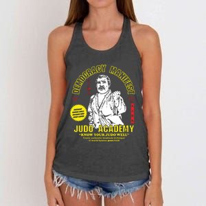 Democracy Manifest Judo Academy Funny Democracy Manifest Women's Knotted Racerback Tank