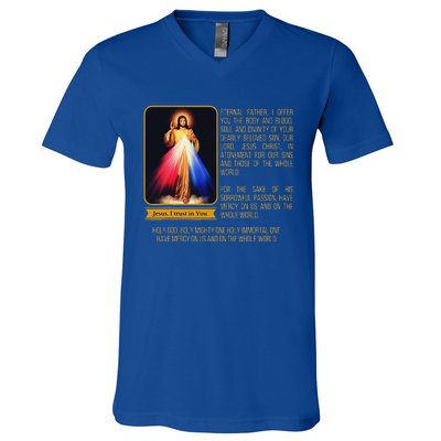 Divine Mercy Jesus Image Chaplet Novena Prayer Catholic V-Neck T-Shirt