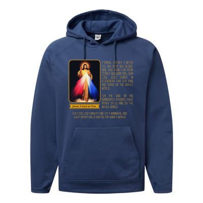 Divine Mercy Jesus Image Chaplet Novena Prayer Catholic Performance Fleece Hoodie