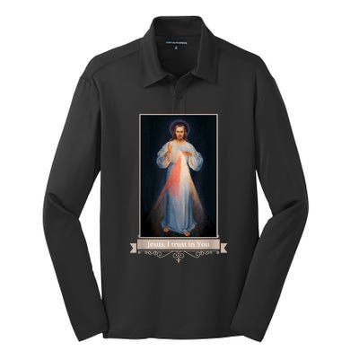 Divine Mercy Jesus I Trust In You Catholic Religious Silk Touch Performance Long Sleeve Polo