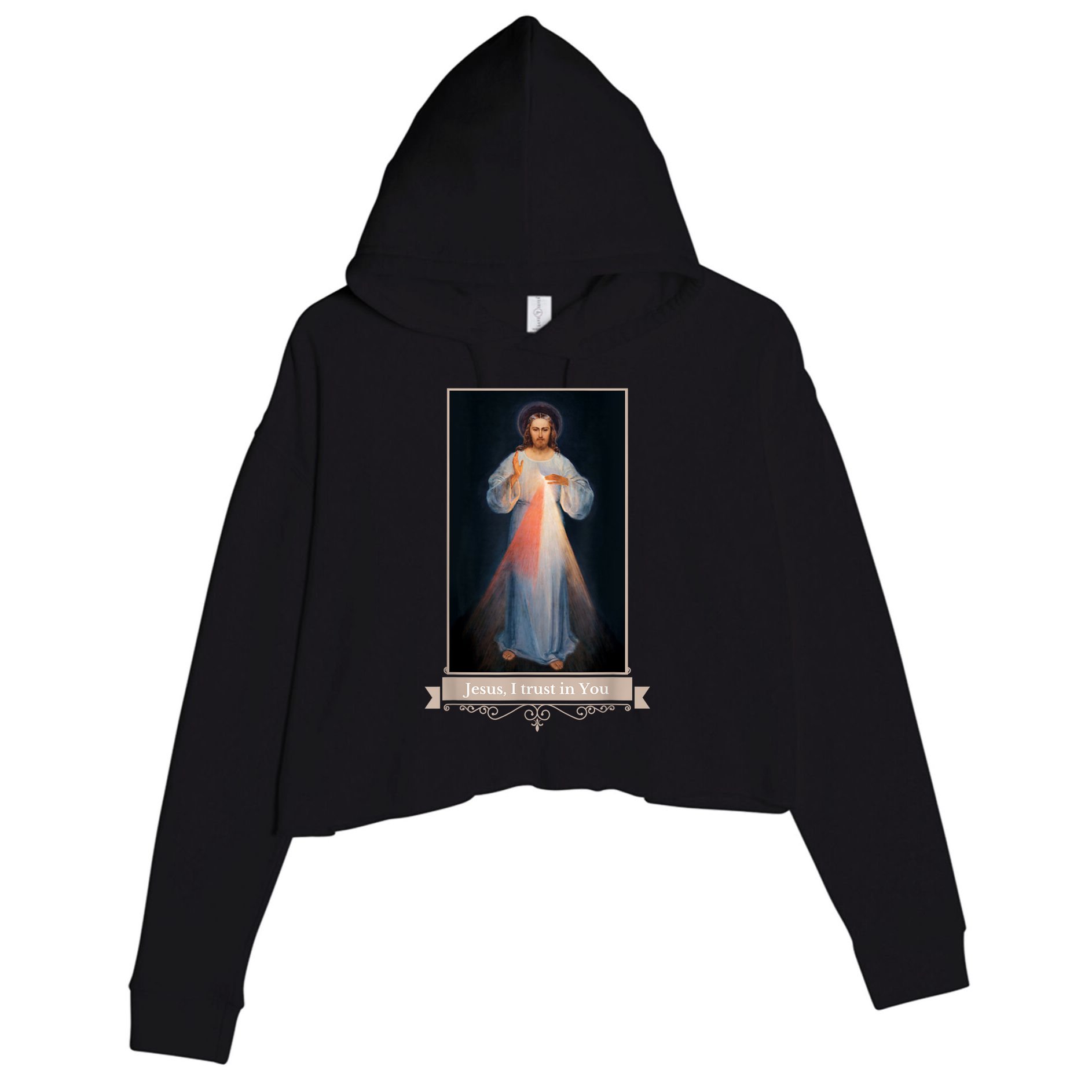 Divine Mercy Jesus I Trust In You Catholic Religious Crop Fleece Hoodie