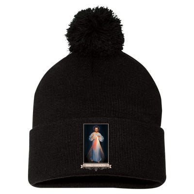 Divine Mercy Jesus I Trust In You Catholic Religious Pom Pom 12in Knit Beanie