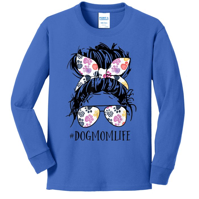 Dog Mom Life Messy Bun Hair Mothers Day Animal Gift Kids Long Sleeve Shirt