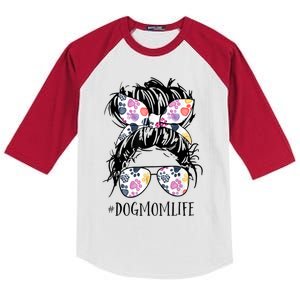 Dog Mom Life Messy Bun Hair Mothers Day Animal Gift Kids Colorblock Raglan Jersey