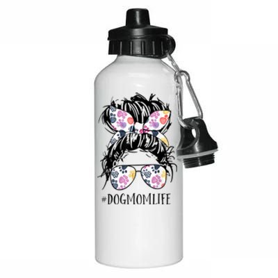 Dog Mom Life Messy Bun Hair Mothers Day Animal Gift Aluminum Water Bottle 