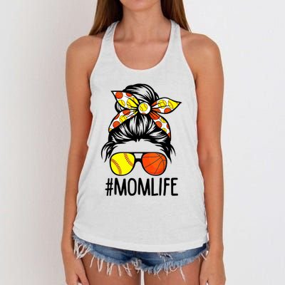 Dy Mom Life Softball Basketball Mommy Mothers Day Messy Bun Women's Knotted Racerback Tank