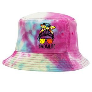 Dy Mom Life Softball Basketball Mommy Mothers Day Messy Bun Tie-Dyed Bucket Hat