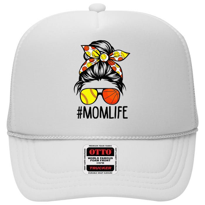 Dy Mom Life Softball Basketball Mommy Mothers Day Messy Bun High Crown Mesh Back Trucker Hat