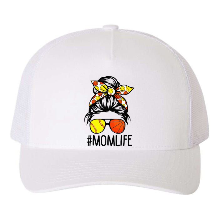 Dy Mom Life Softball Basketball Mommy Mothers Day Messy Bun Yupoong Adult 5-Panel Trucker Hat