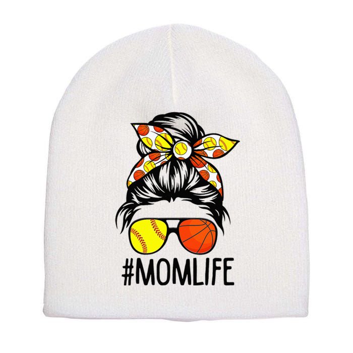 Dy Mom Life Softball Basketball Mommy Mothers Day Messy Bun Short Acrylic Beanie