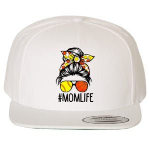 Dy Mom Life Softball Basketball Mommy Mothers Day Messy Bun Wool Snapback Cap