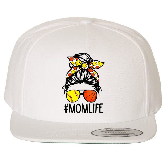 Dy Mom Life Softball Basketball Mommy Mothers Day Messy Bun Wool Snapback Cap