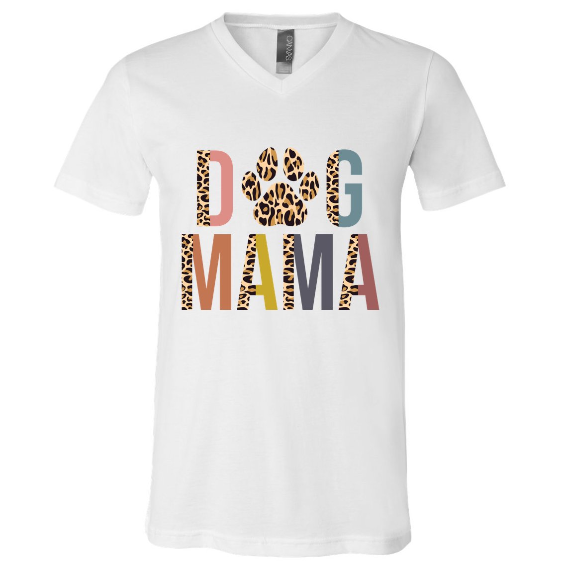 Dog Mama Leopard Paw Print V-Neck T-Shirt