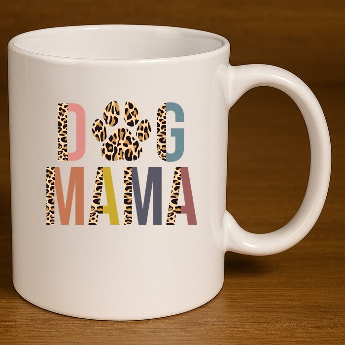 Dog Mama Leopard Paw Print 11oz C Handle Ceramic Mug