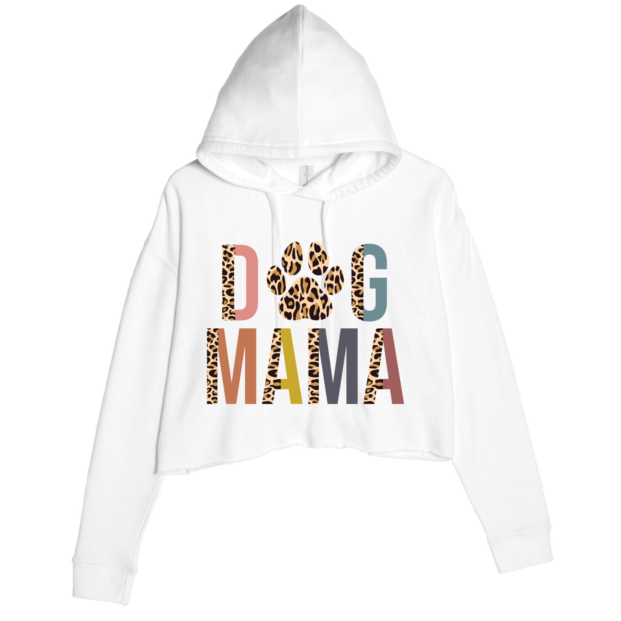 Dog Mama Leopard Paw Print Crop Fleece Hoodie