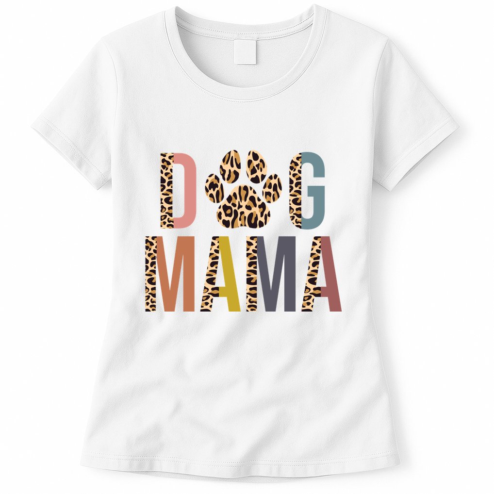 Dog Mama Leopard Paw Print Womens T-Shirt