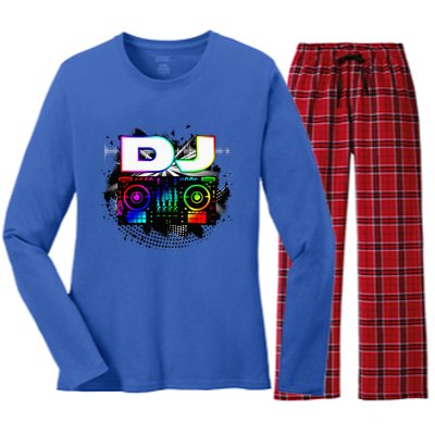 Dj Music Lover Music Player Sound Cool Funny Gift Women's Long Sleeve Flannel Pajama Set 