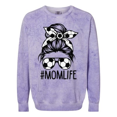 Dy Mom Life Soccer Lover Mothers Day Messy Bun Colorblast Crewneck Sweatshirt