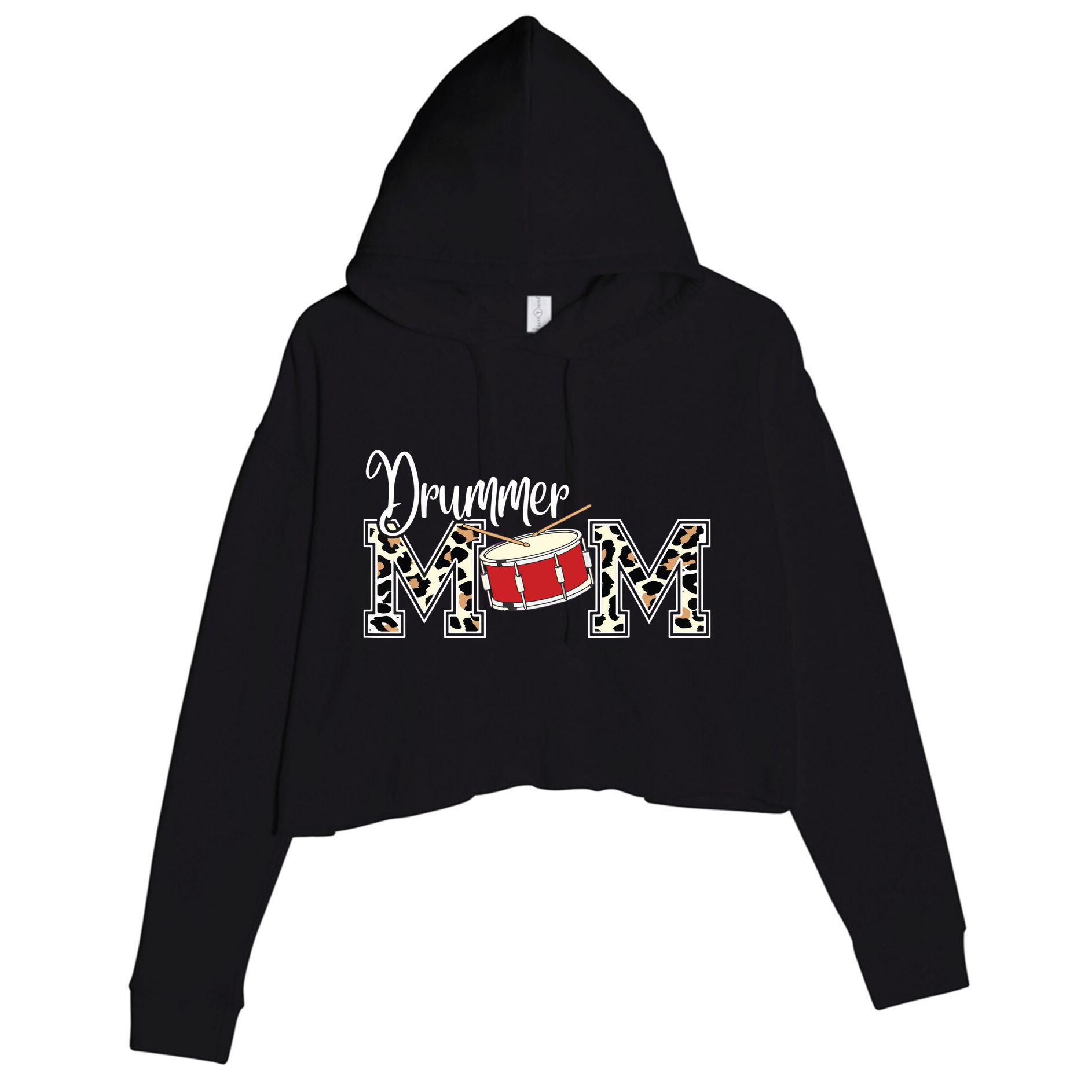 Drummer Mom Leopard Print Proud Drummer Mom Musical Crop Fleece Hoodie