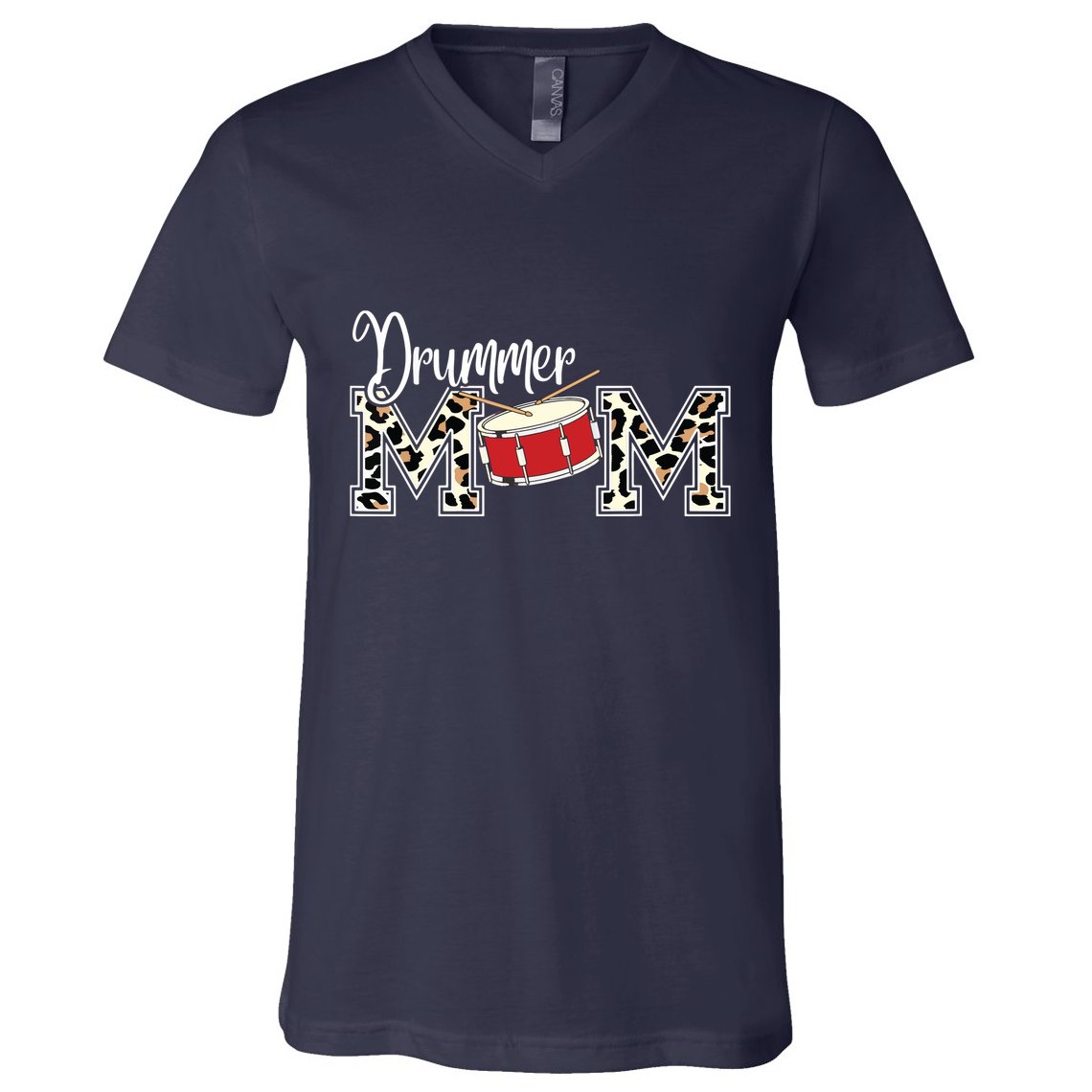 Drummer Mom Leopard Print Proud Drummer Mom Musical V-Neck T-Shirt